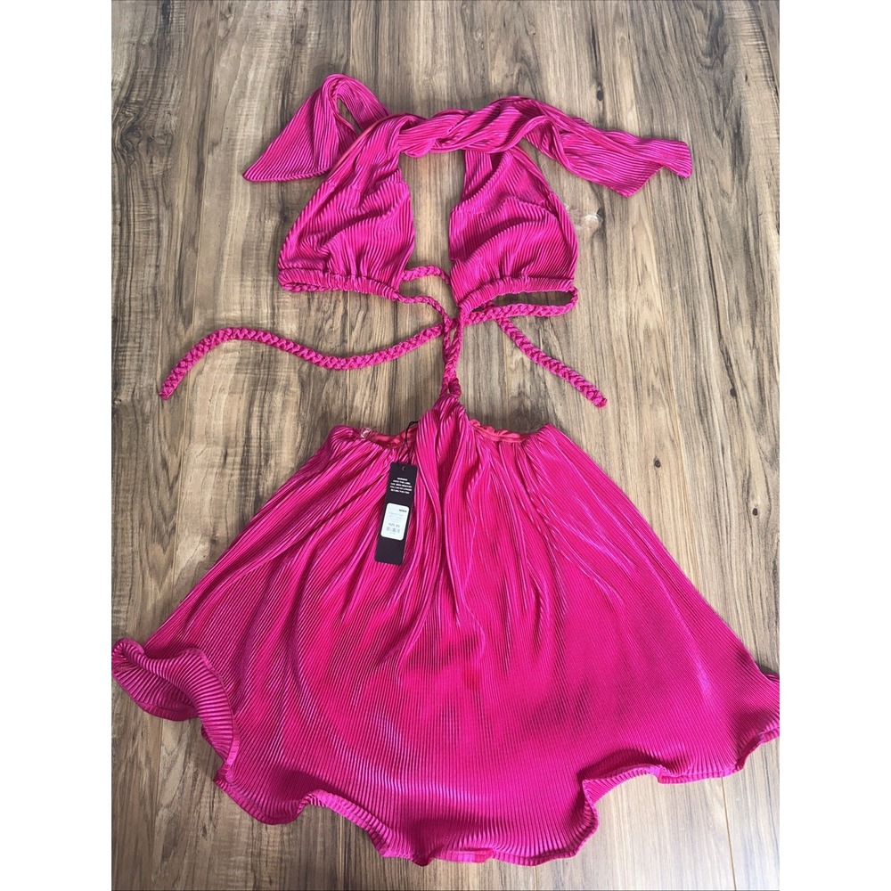 Fashion Nova Women's Estella Plisse Mini Dress‎ XS Fuchsia NWT